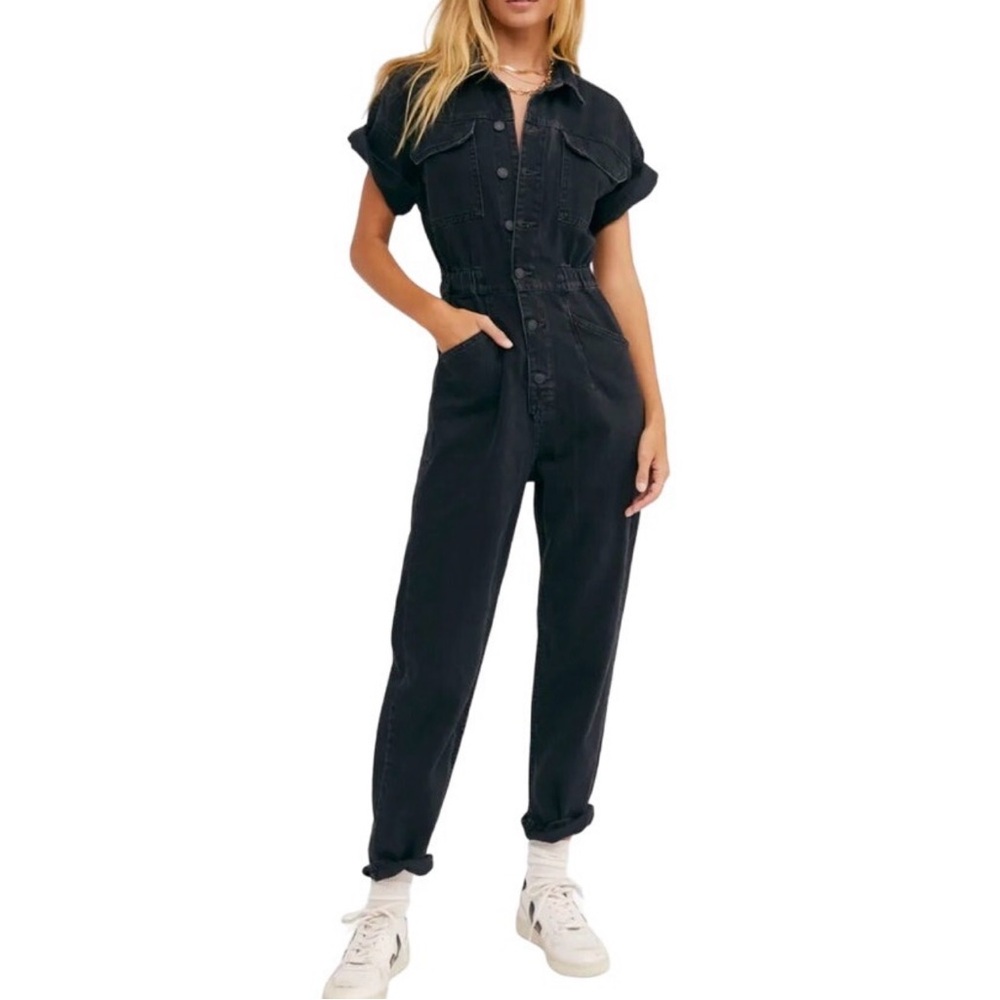 Free People Washed Denim Jumpsuit